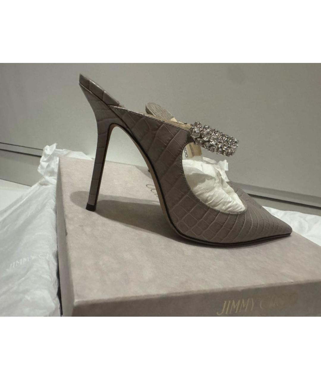 JIMMY CHOO Серые кожаные босоножки, фото 7