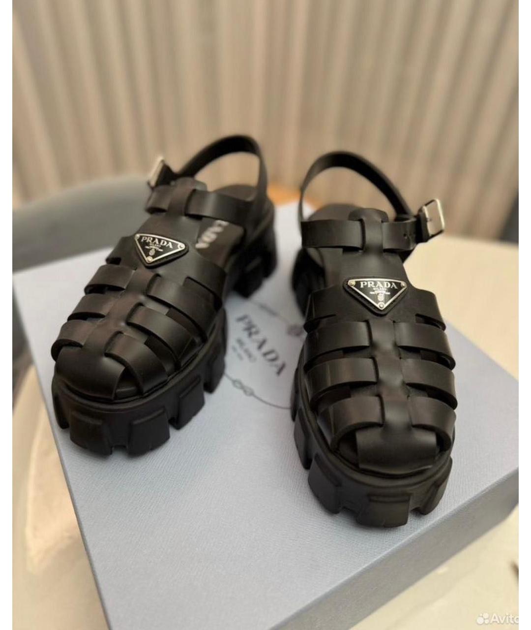 PRADA Черные кожаные сандалии, фото 2