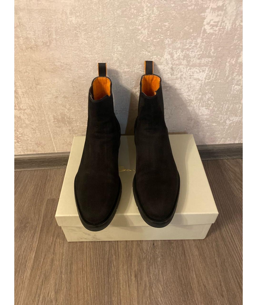 SANTONI Черные замшевые высокие ботинки, фото 2