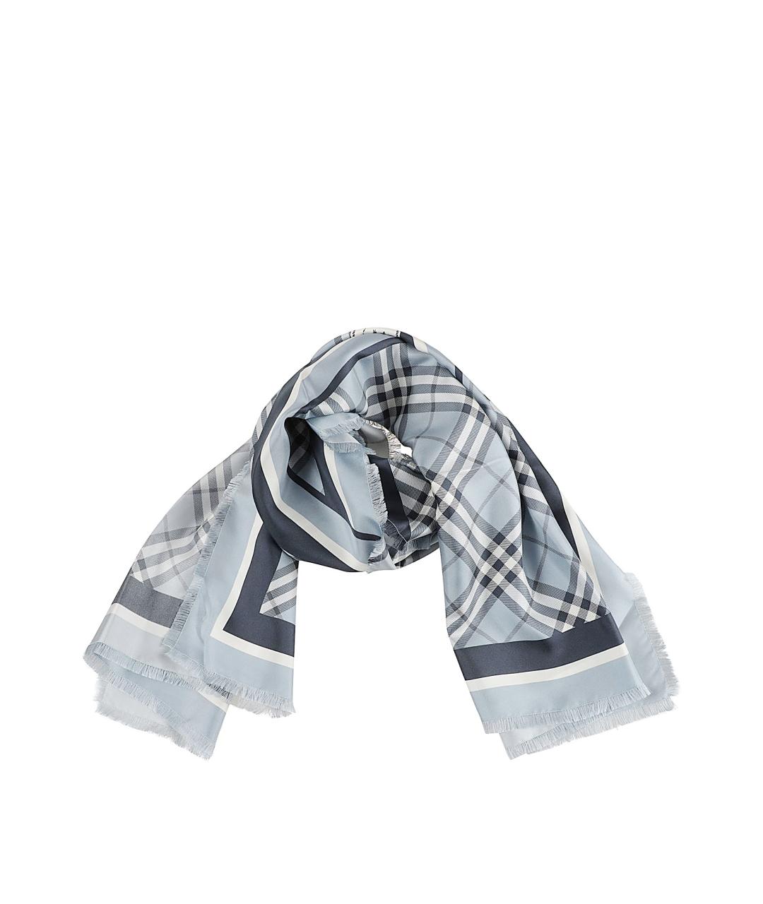 BURBERRY Синий шелковый шарф, фото 1