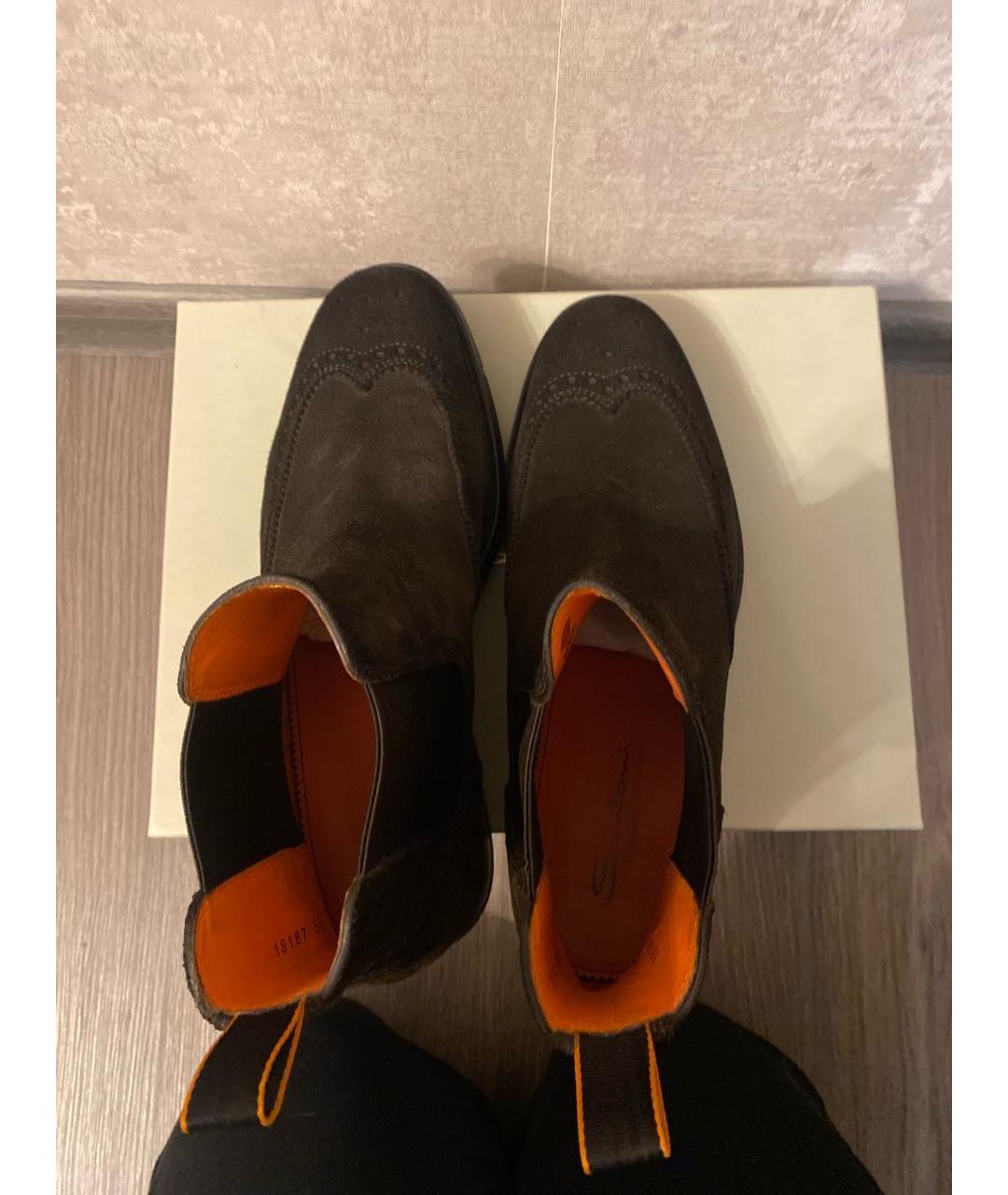 SANTONI Коричневые замшевые высокие ботинки, фото 3
