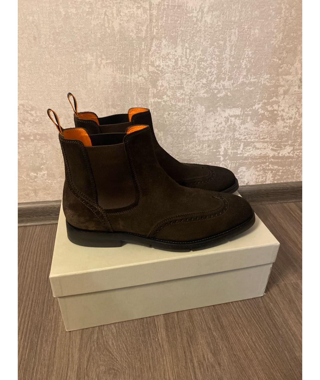 SANTONI Коричневые замшевые высокие ботинки, фото 7