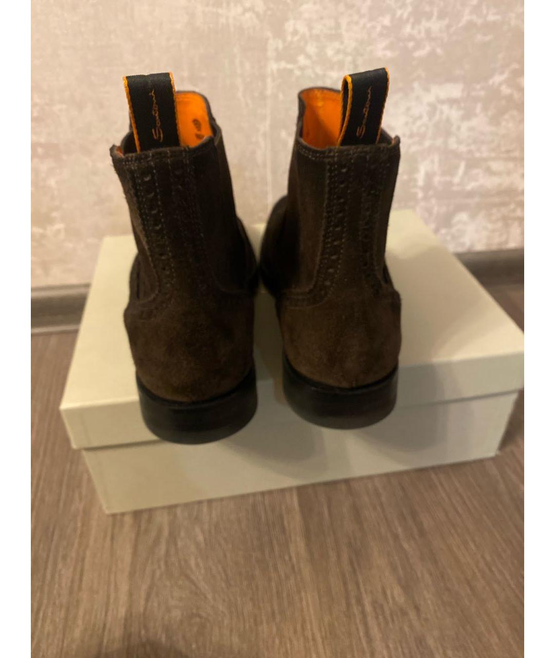 SANTONI Коричневые замшевые высокие ботинки, фото 4