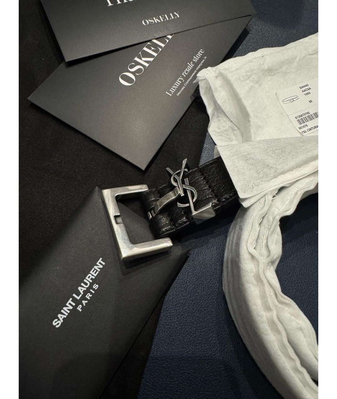 SAINT LAURENT Черный кожаный ремень, фото 6