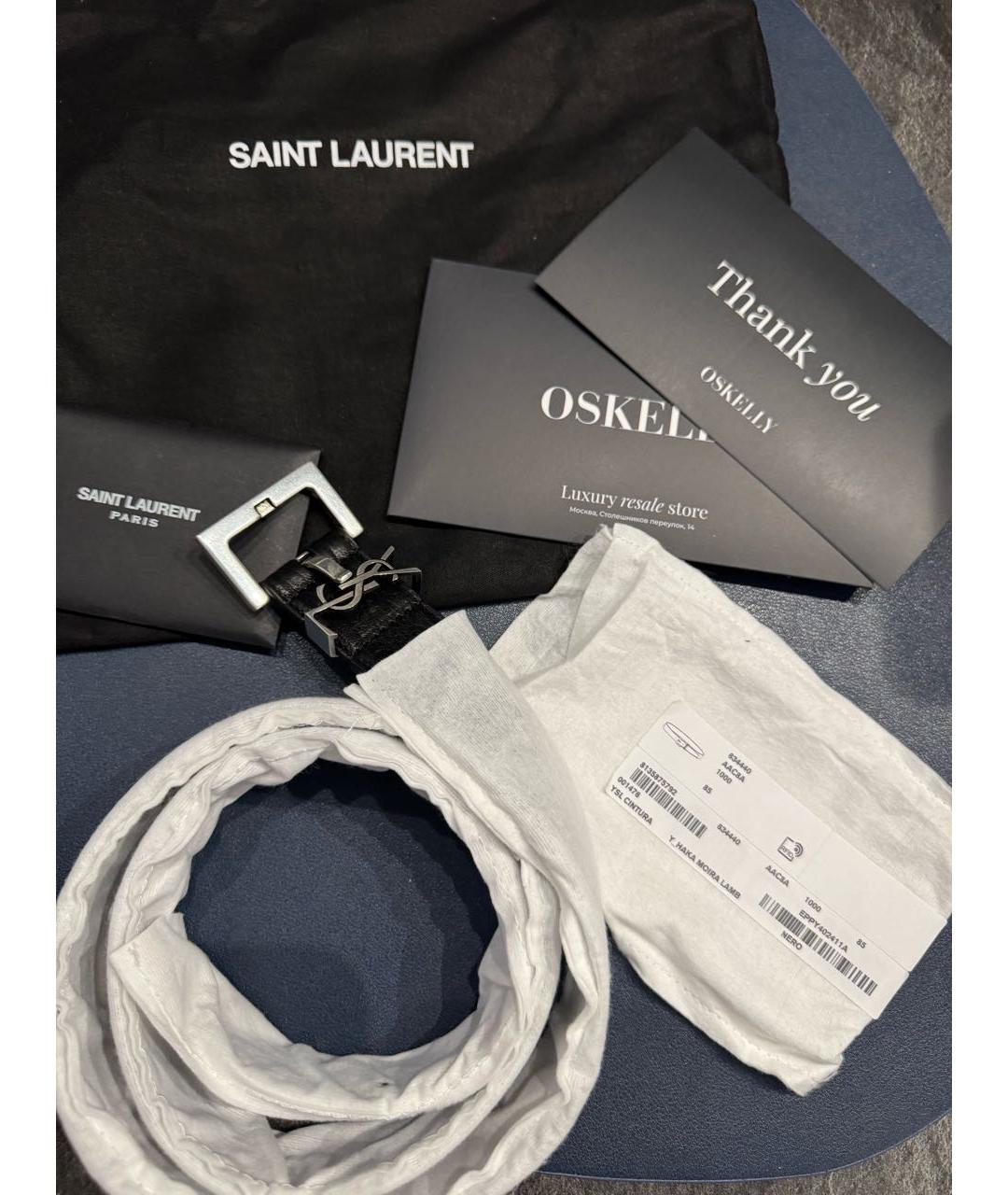 SAINT LAURENT Черный кожаный ремень, фото 4