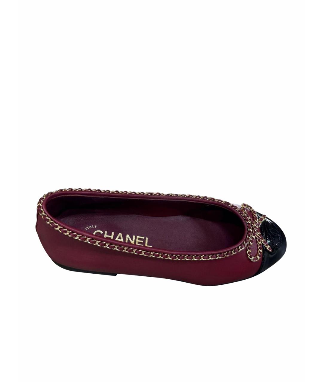 CHANEL Бордовые кожаные балетки, фото 1