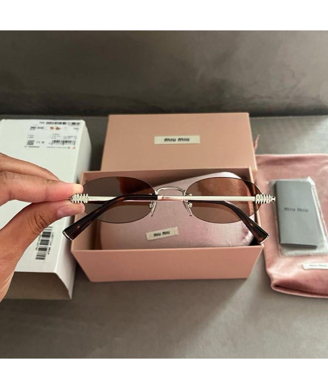 MIU MIU Коричневые металлические солнцезащитные очки, фото 6