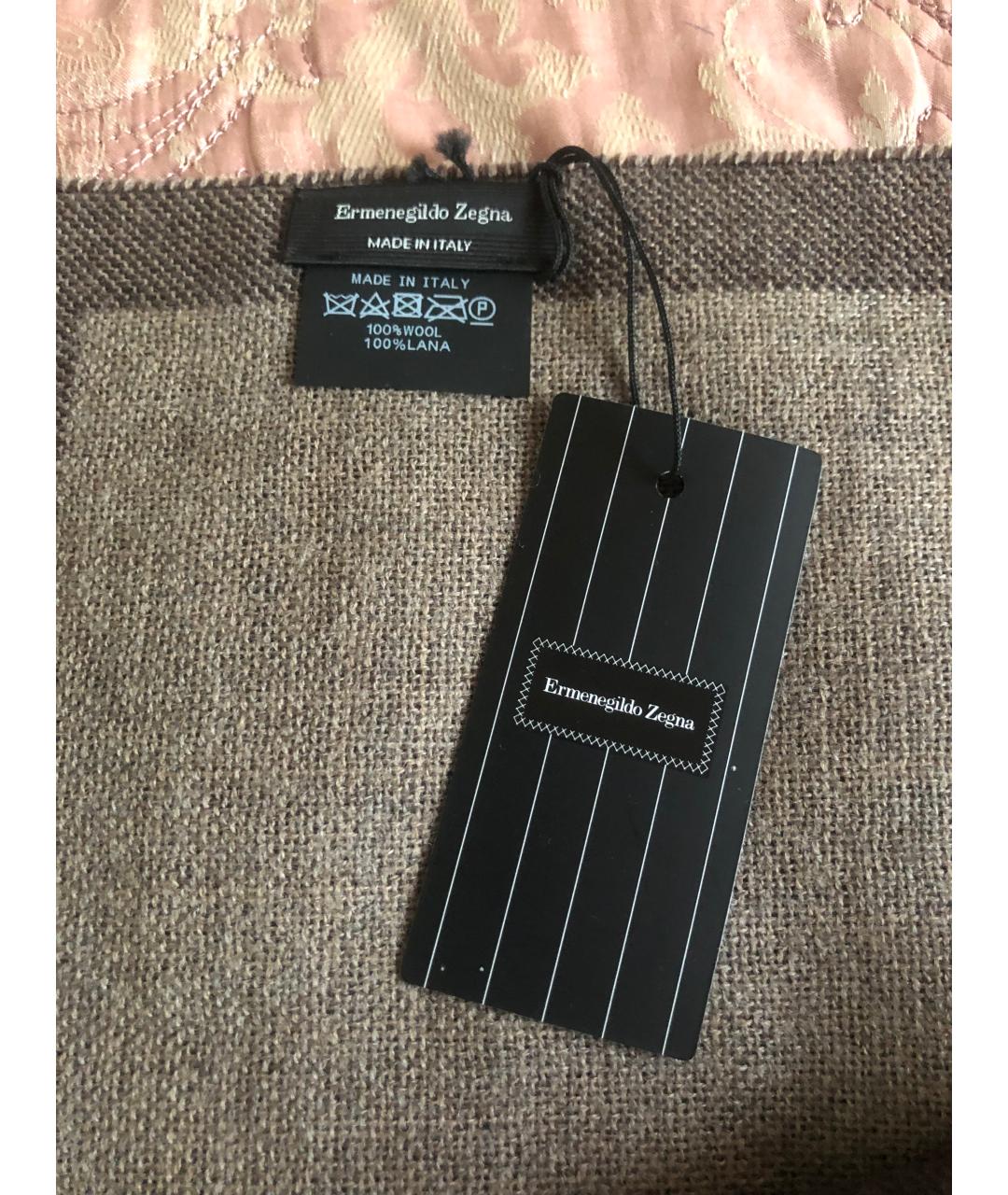 ERMENEGILDO ZEGNA XXX Коричневый шерстяной шарф, фото 3