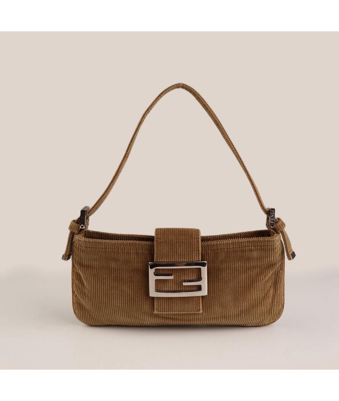 FENDI Коричневая тканевая сумка с короткими ручками, фото 5