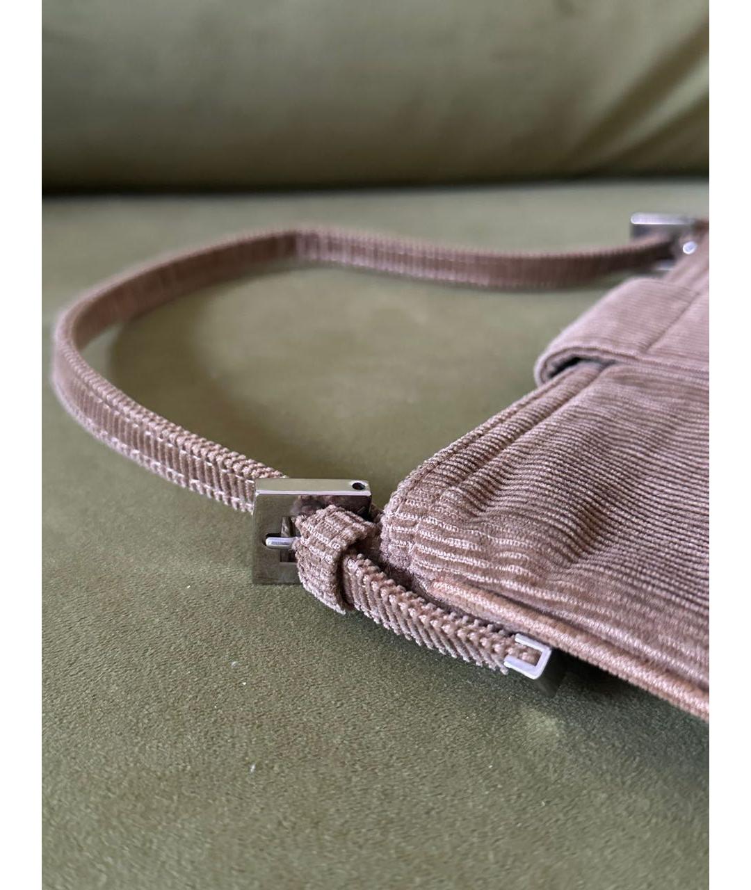 FENDI Коричневая тканевая сумка с короткими ручками, фото 8