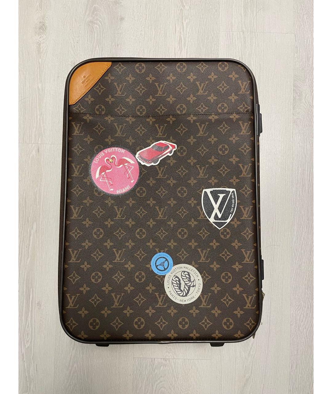 LOUIS VUITTON Коричневый кожаный чемодан, фото 9