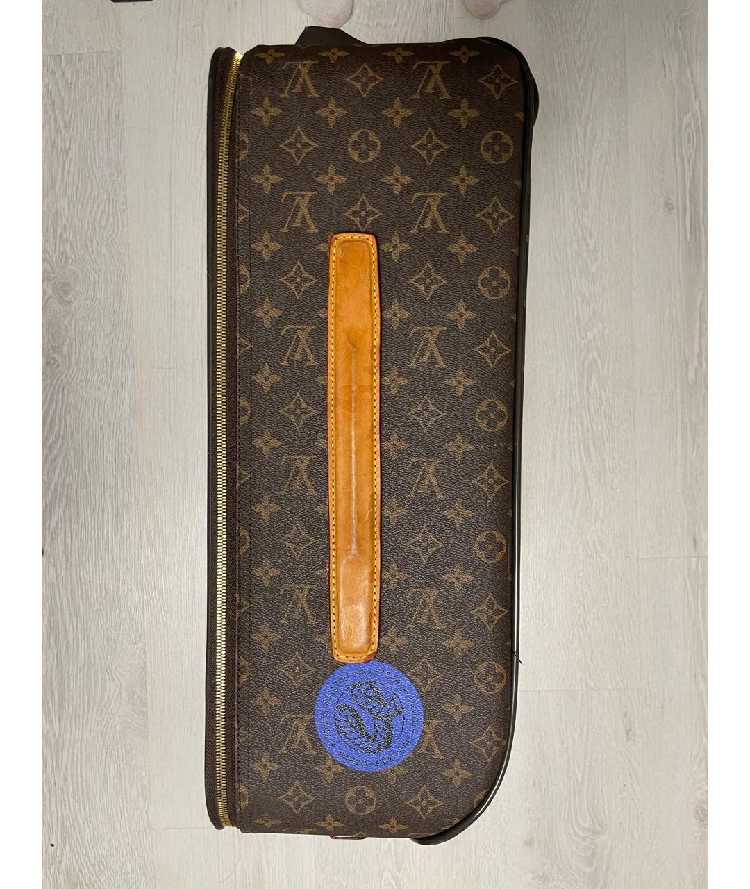 LOUIS VUITTON Коричневый кожаный чемодан, фото 5