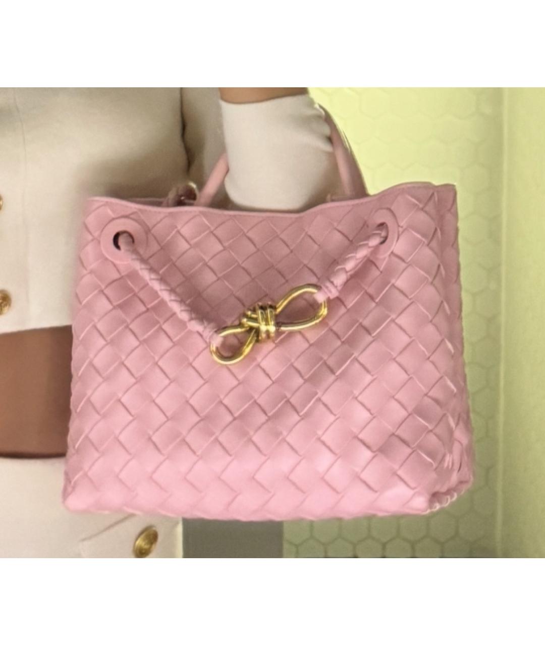 BOTTEGA VENETA Розовая кожаная сумка с короткими ручками, фото 3