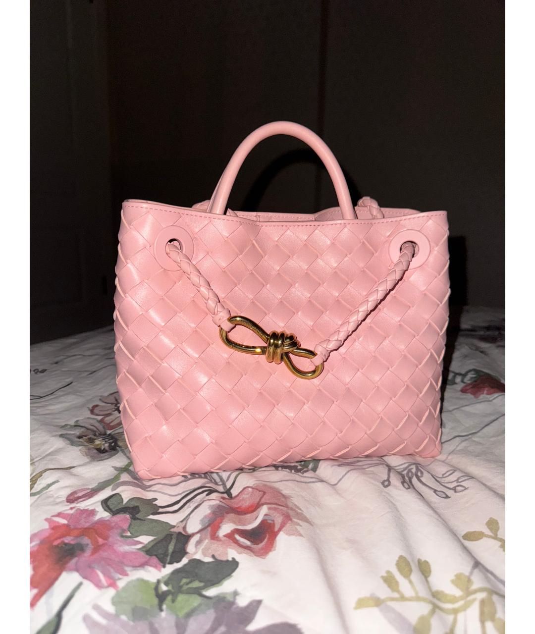 BOTTEGA VENETA Розовая кожаная сумка с короткими ручками, фото 6