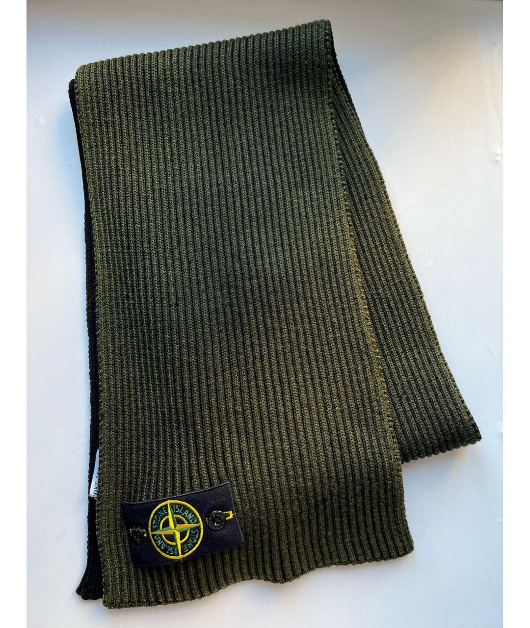 STONE ISLAND Хаки шерстяной шарф, фото 8