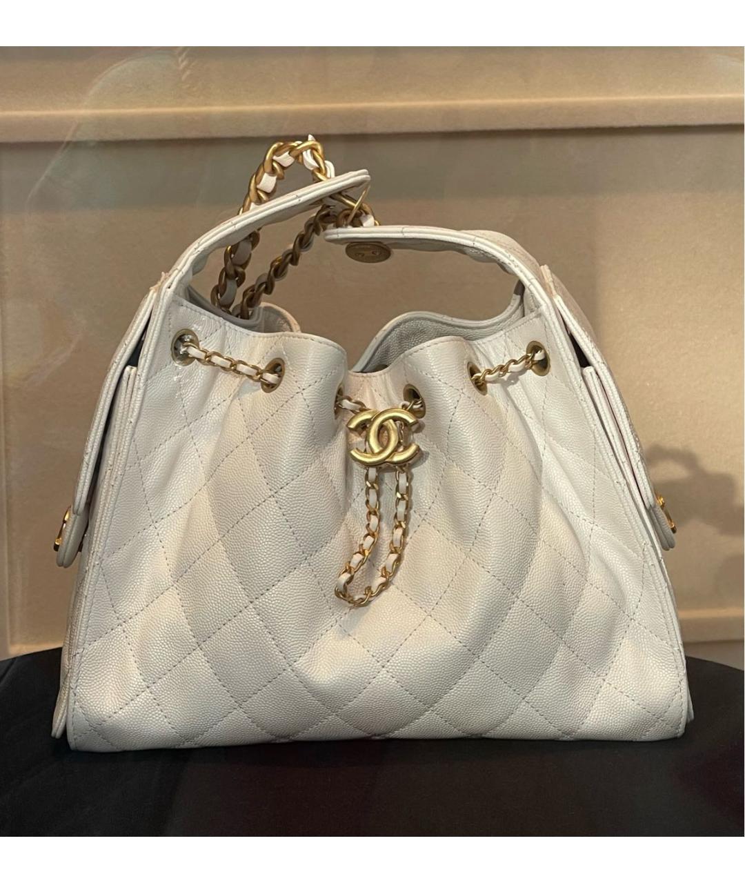 CHANEL Белая кожаная сумка тоут, фото 7