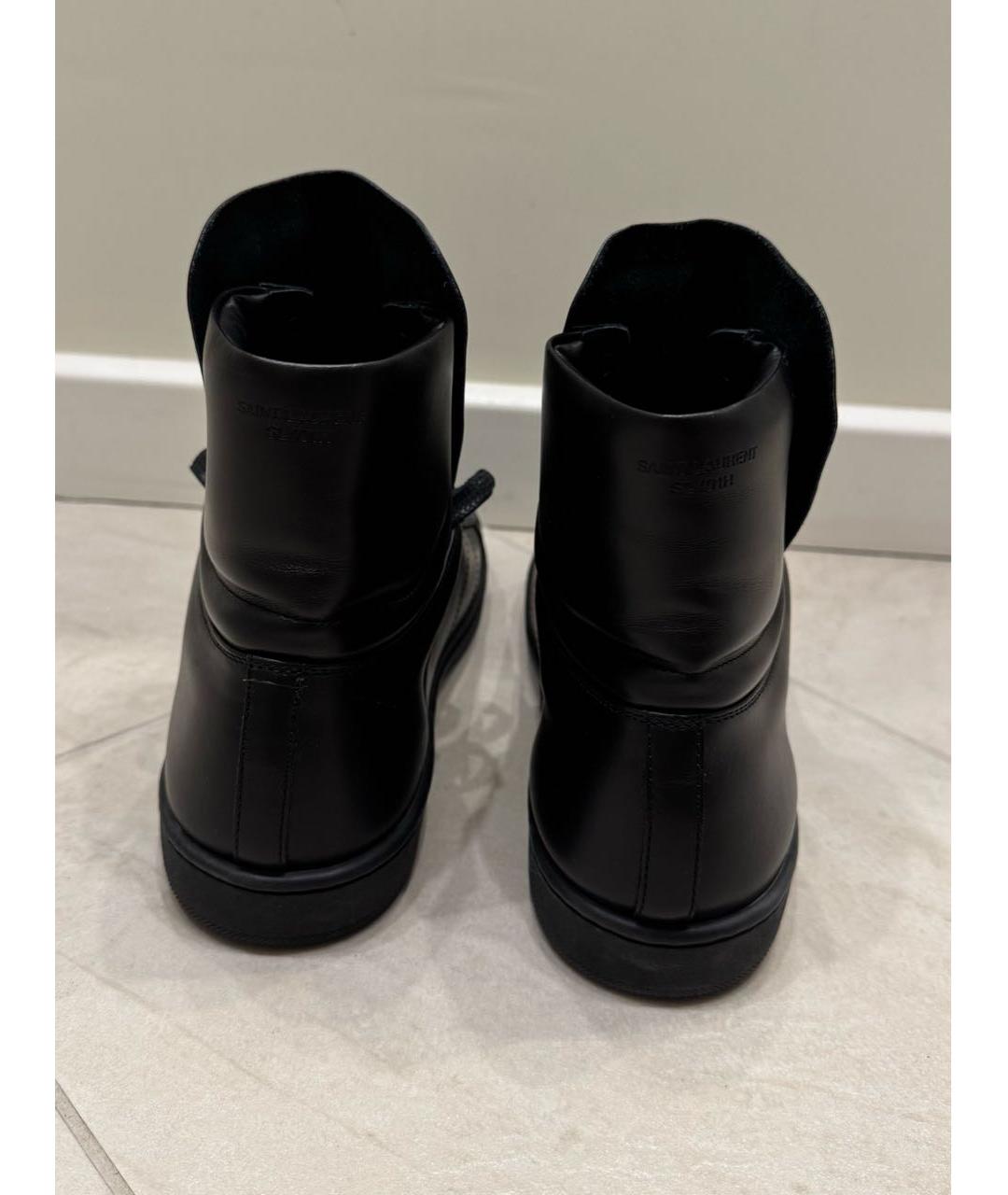 SAINT LAURENT Черные кожаные высокие кроссовки / кеды, фото 4