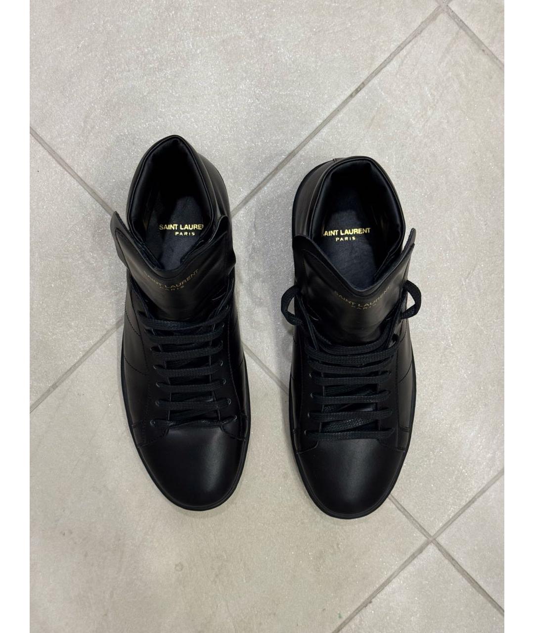 SAINT LAURENT Черные кожаные высокие кроссовки / кеды, фото 3