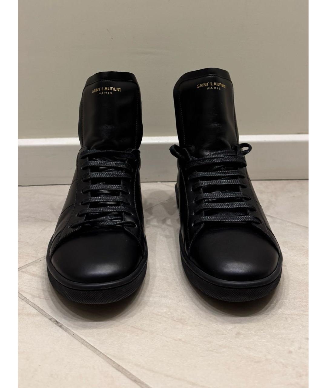 SAINT LAURENT Черные кожаные высокие кроссовки / кеды, фото 2