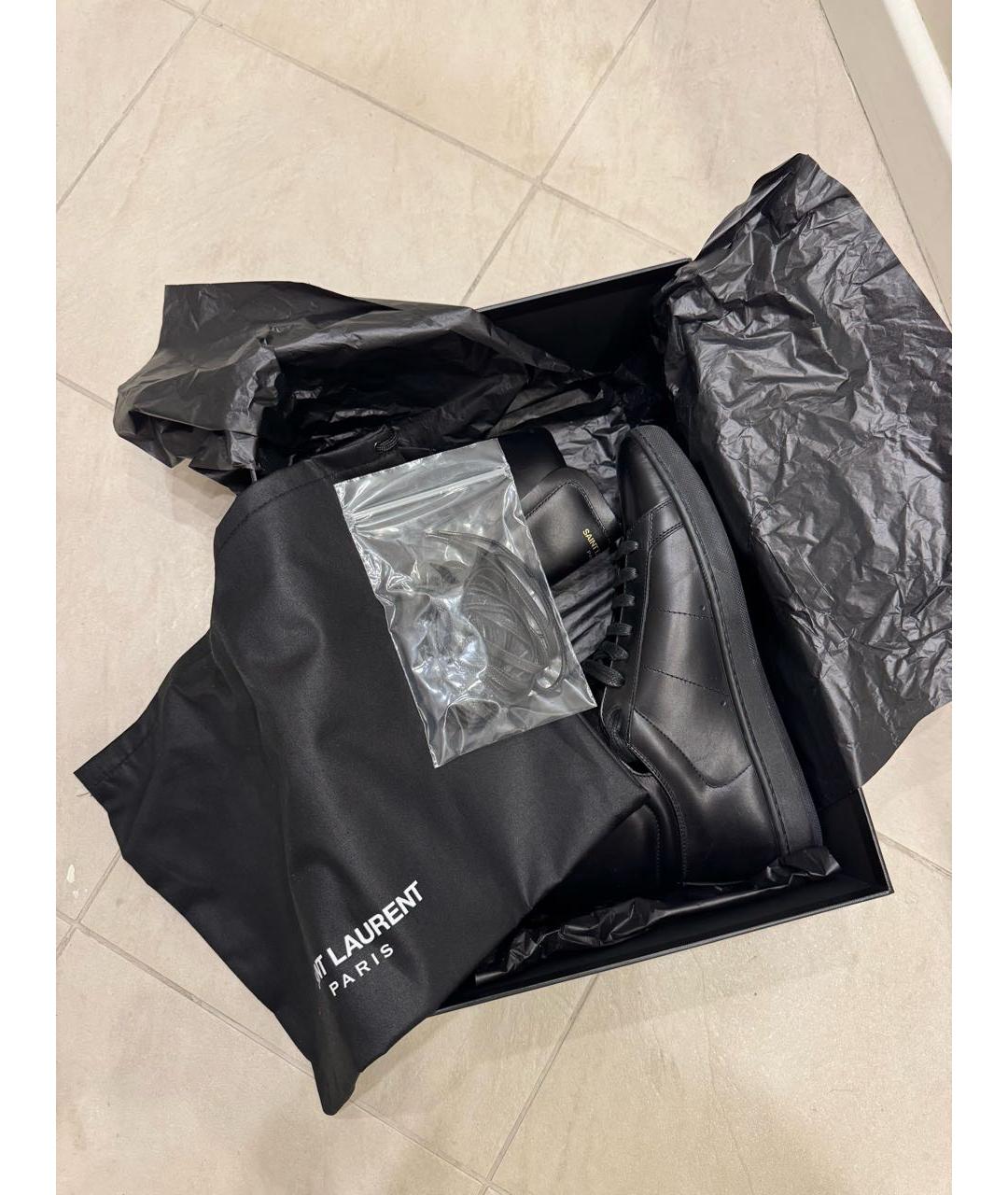 SAINT LAURENT Черные кожаные высокие кроссовки / кеды, фото 6