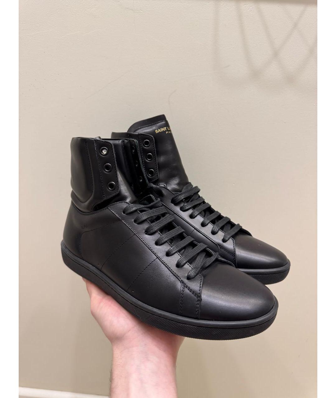 SAINT LAURENT Черные кожаные высокие кроссовки / кеды, фото 7