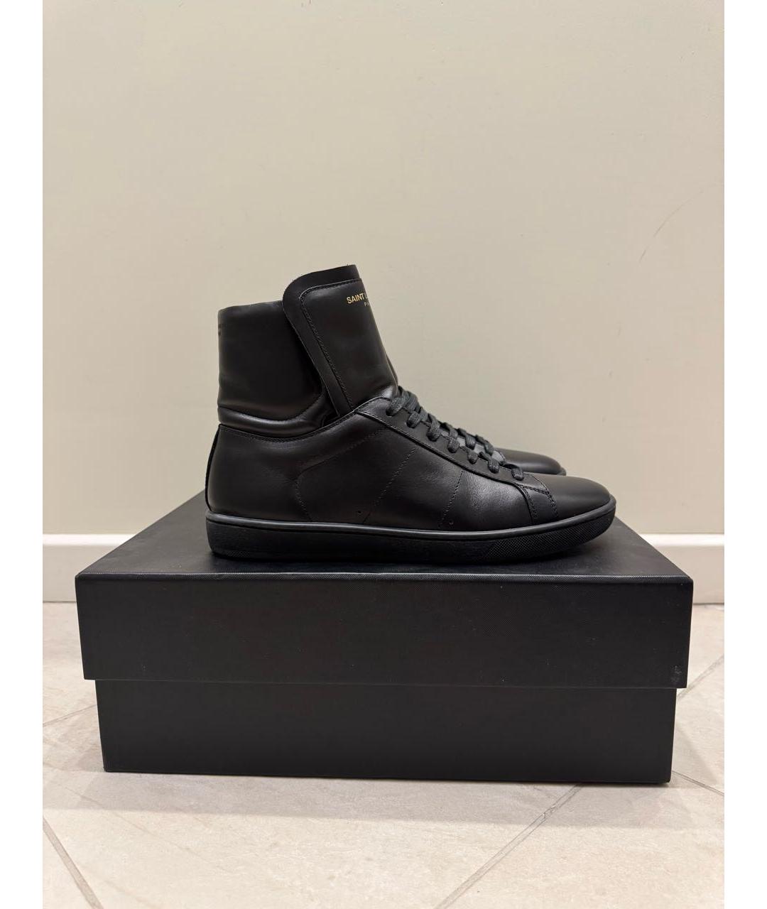 SAINT LAURENT Черные кожаные высокие кроссовки / кеды, фото 8