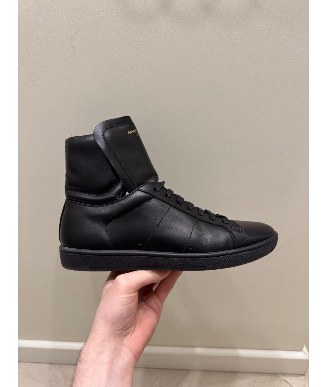 SAINT LAURENT Черные кожаные высокие кроссовки / кеды, фото 9