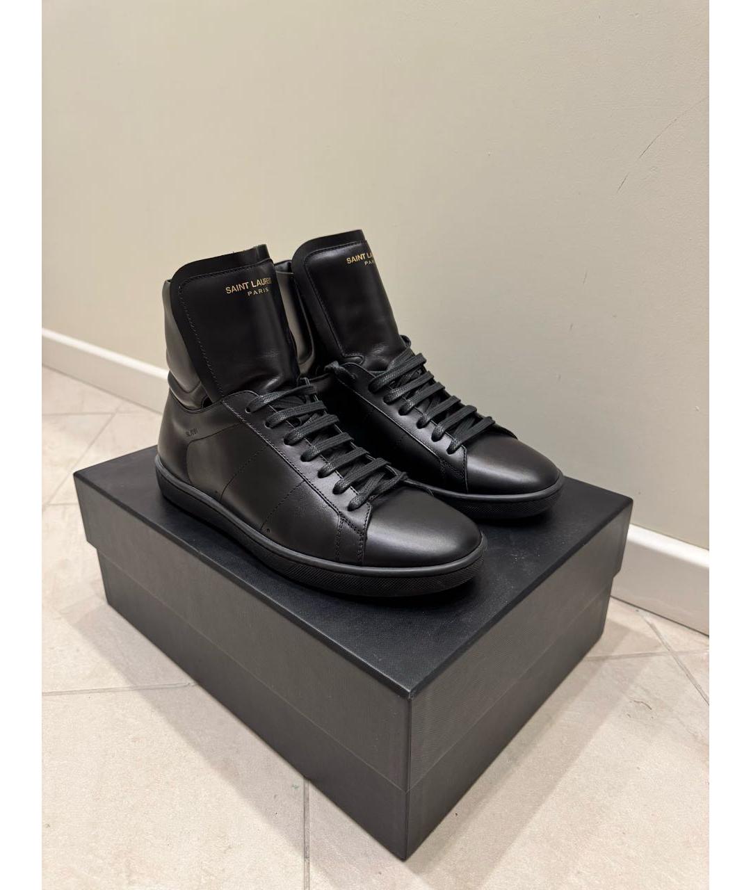 SAINT LAURENT Черные кожаные высокие кроссовки / кеды, фото 5