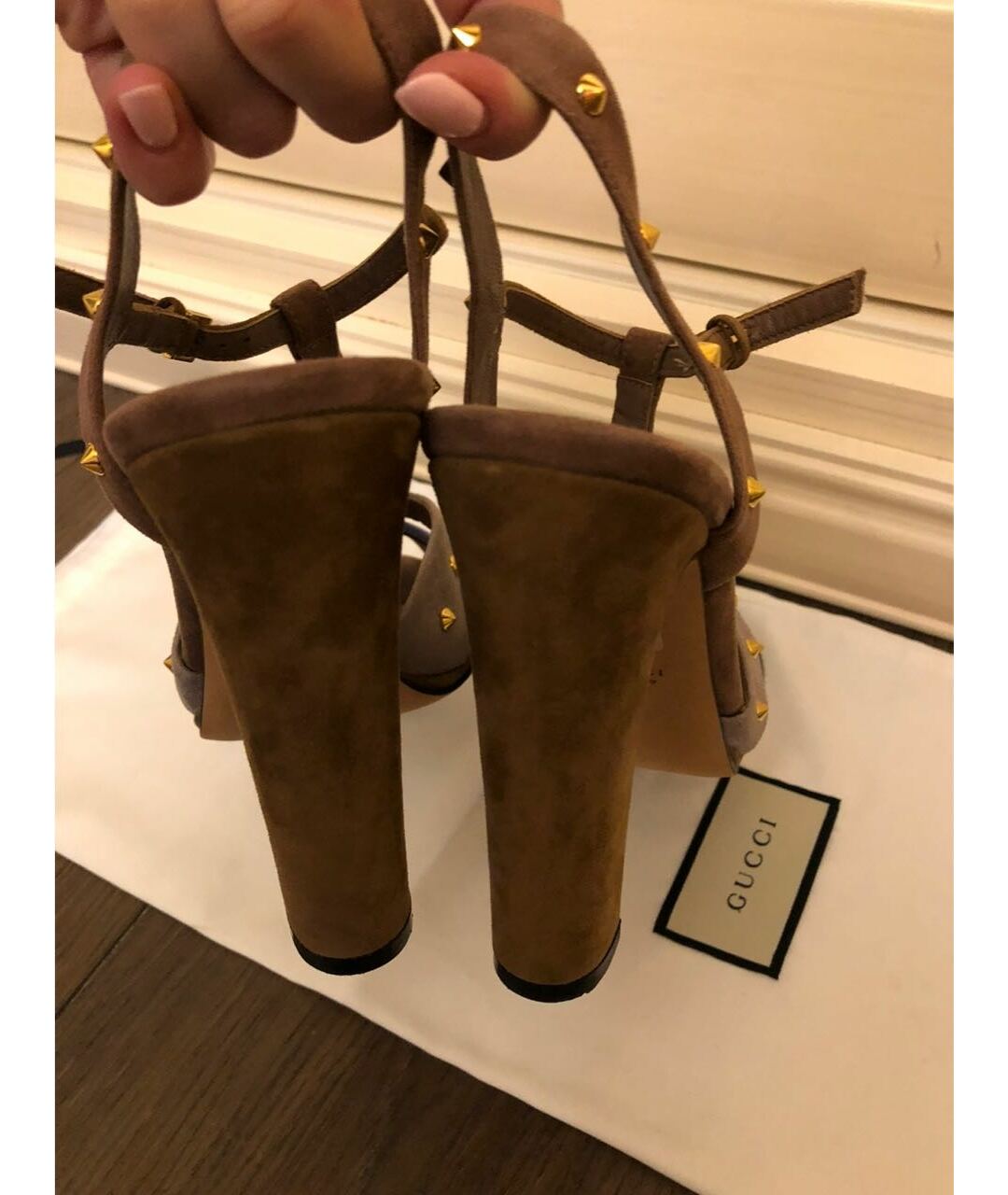 GUCCI Коричневые замшевые босоножки, фото 4