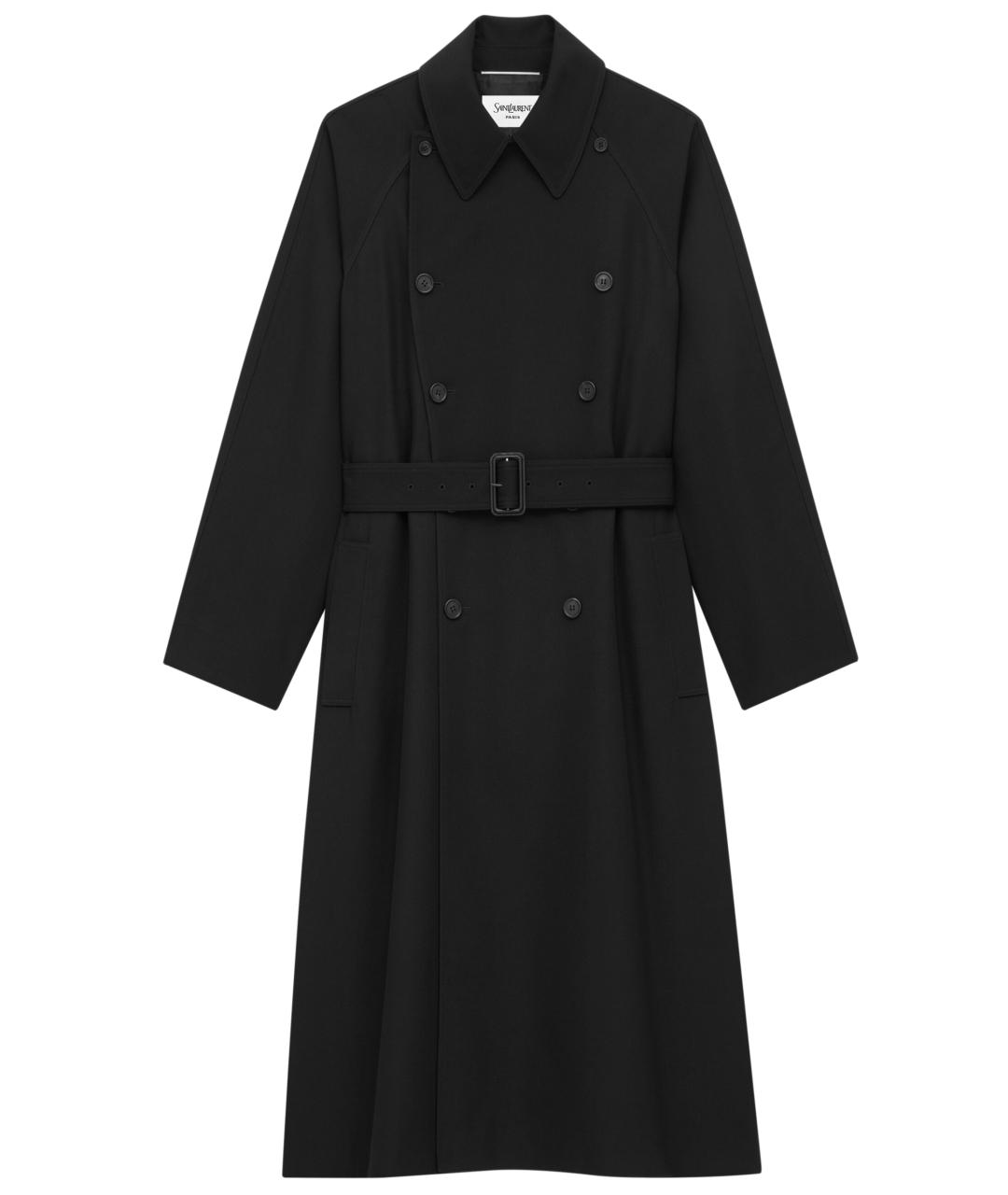 SAINT LAURENT Черное шерстяное пальто, фото 1