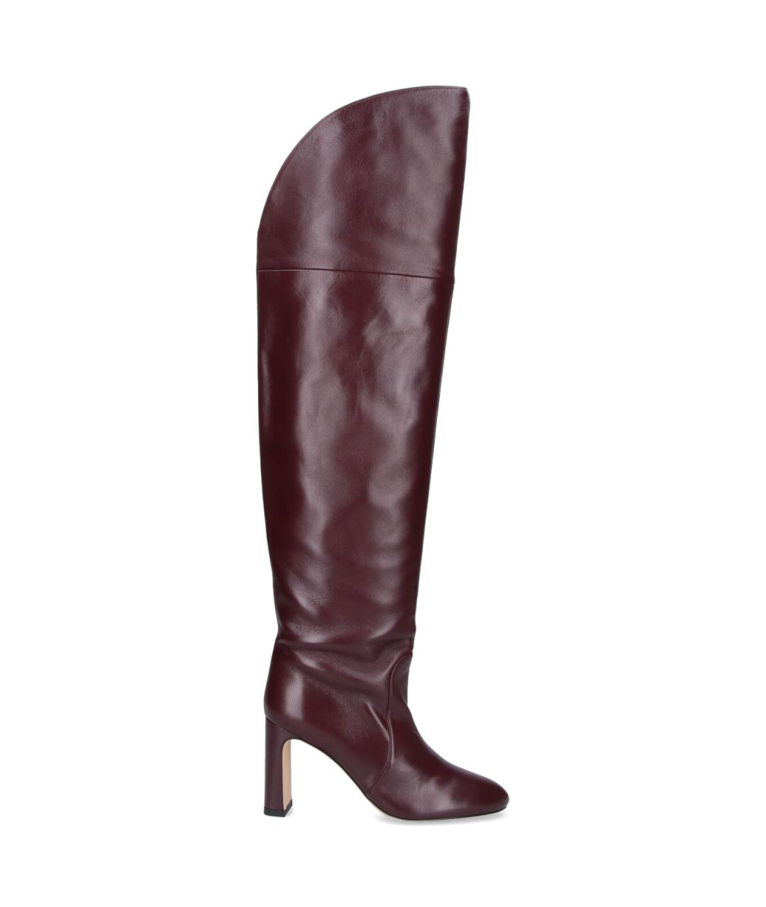 STUART WEITZMAN Бордовые кожаные ботфорты, фото 1