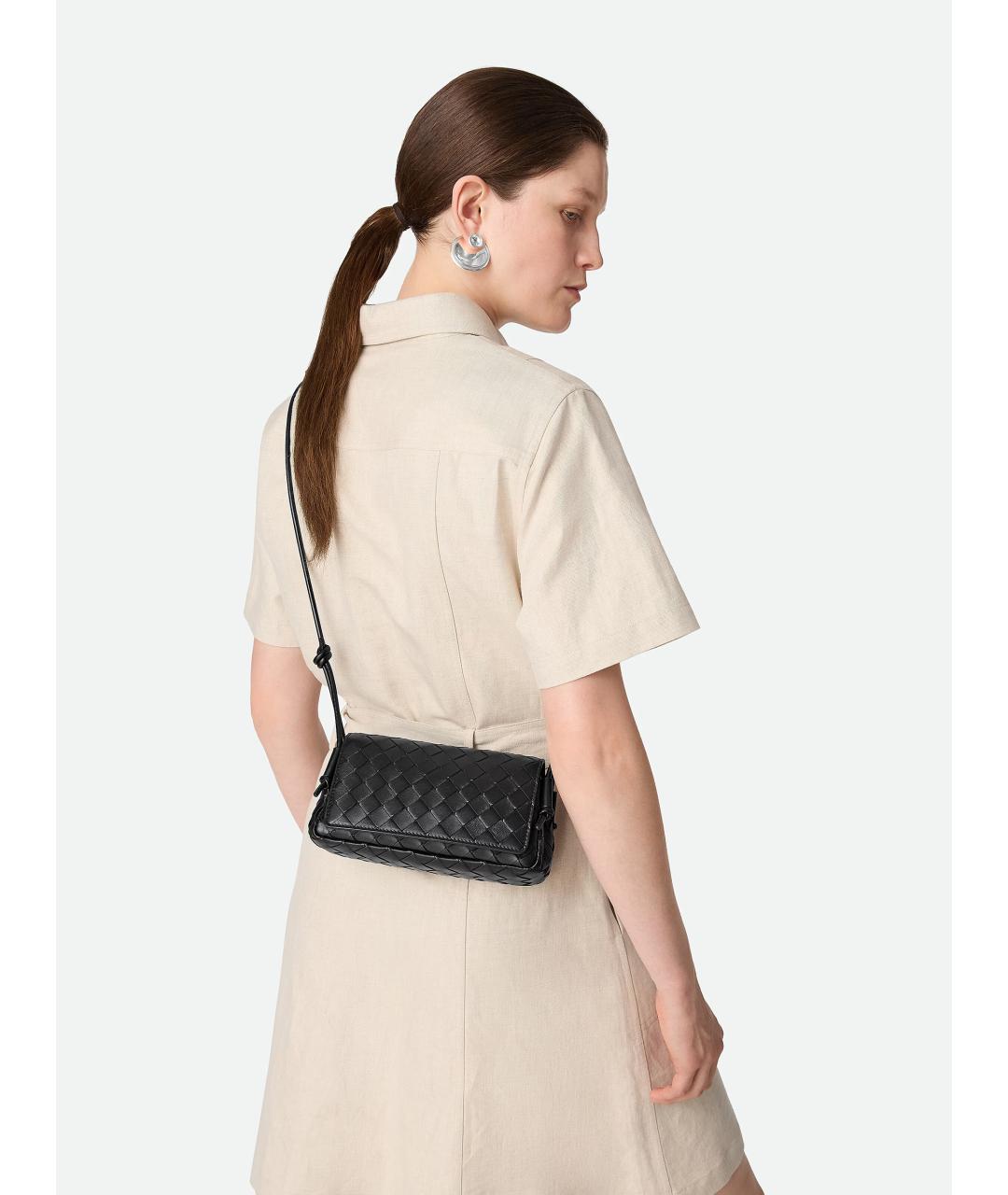 BOTTEGA VENETA Черная кожаная сумка через плечо, фото 2