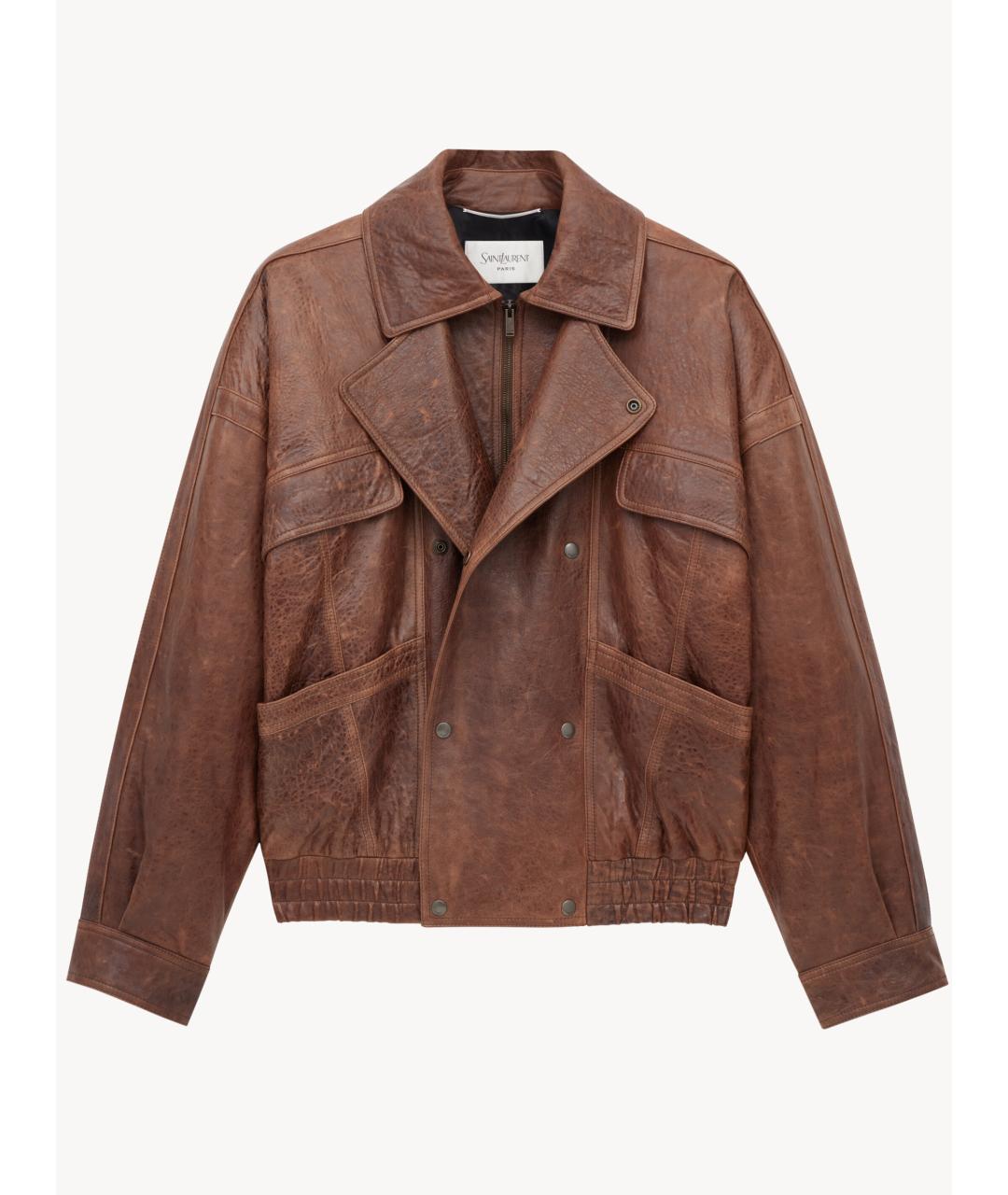 SAINT LAURENT Коричневая кожаная куртка, фото 3