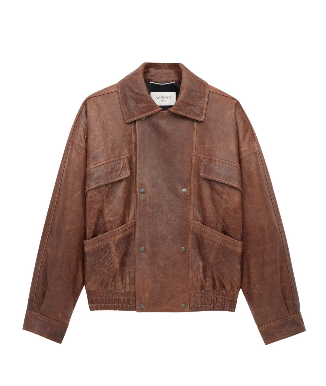 SAINT LAURENT Коричневая кожаная куртка, фото 1