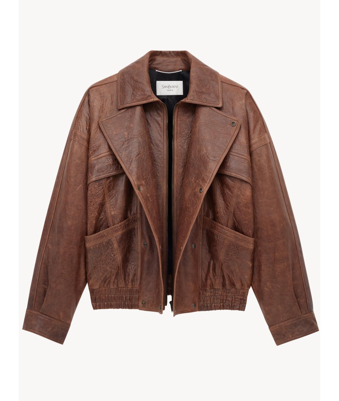 SAINT LAURENT Коричневая кожаная куртка, фото 4
