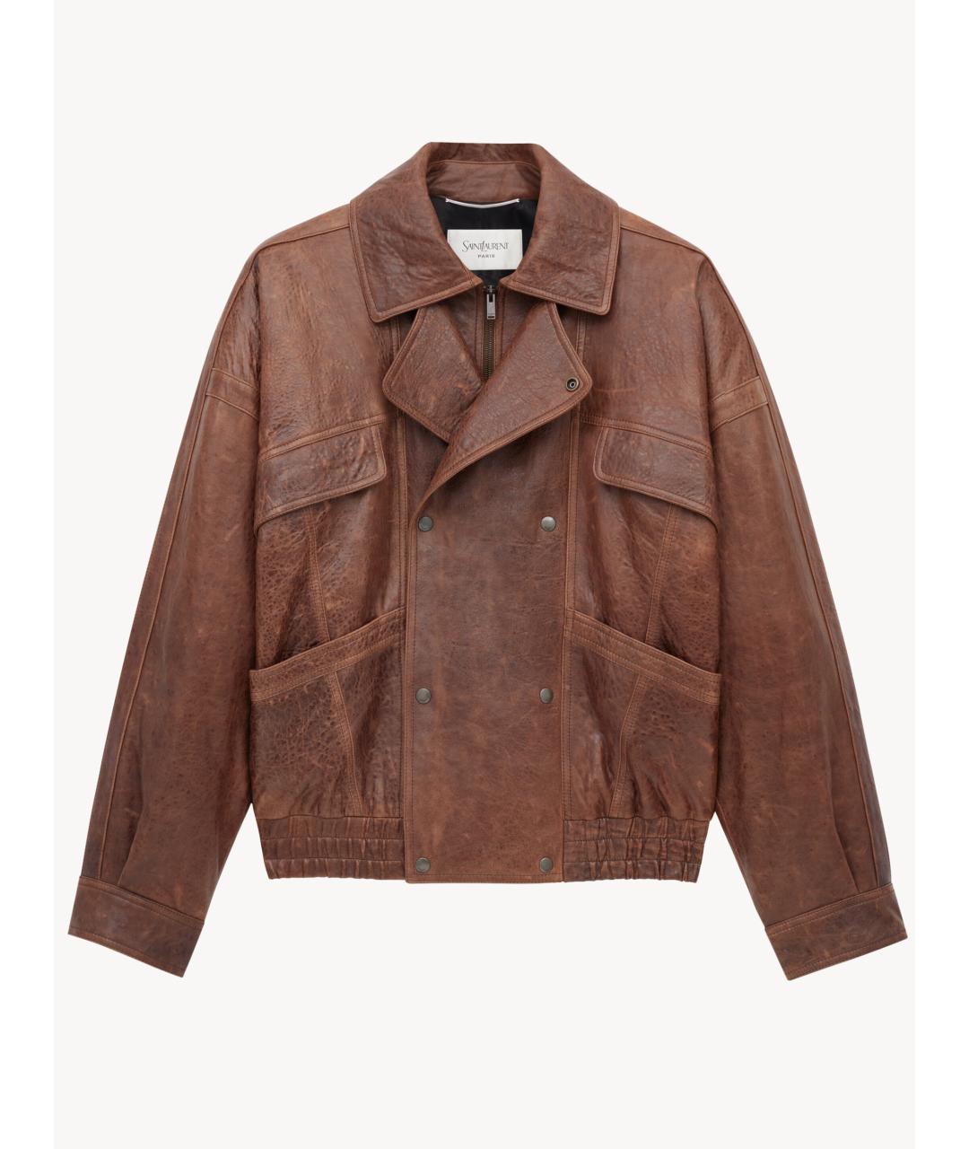 SAINT LAURENT Коричневая кожаная куртка, фото 2