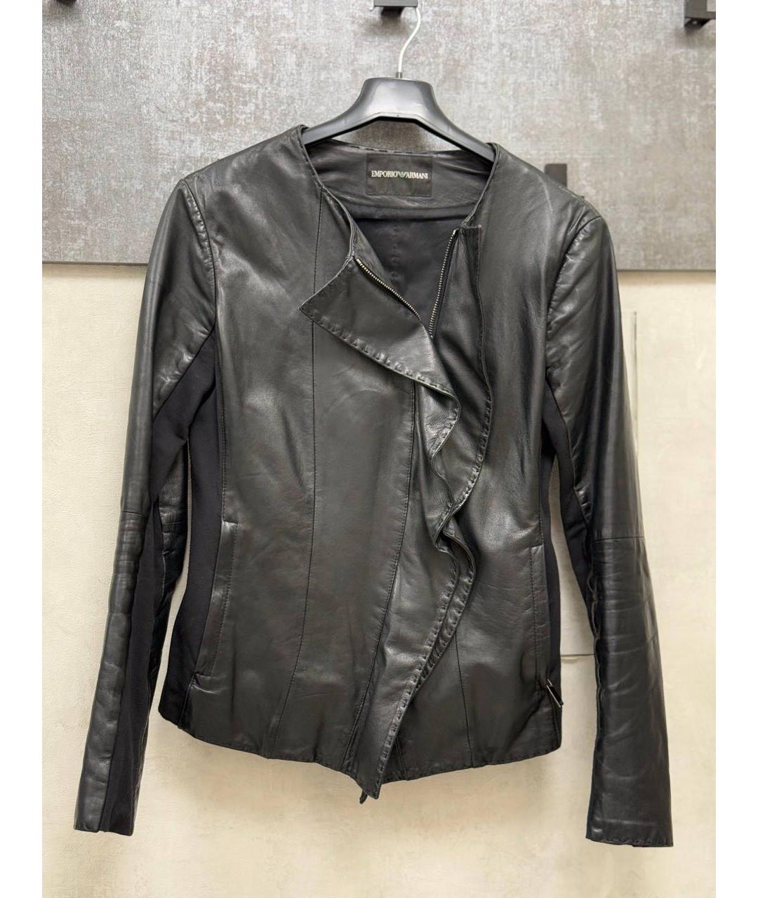 EMPORIO ARMANI Черная кожаная куртка, фото 6