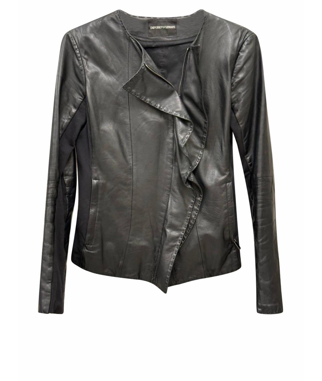 EMPORIO ARMANI Черная кожаная куртка, фото 1