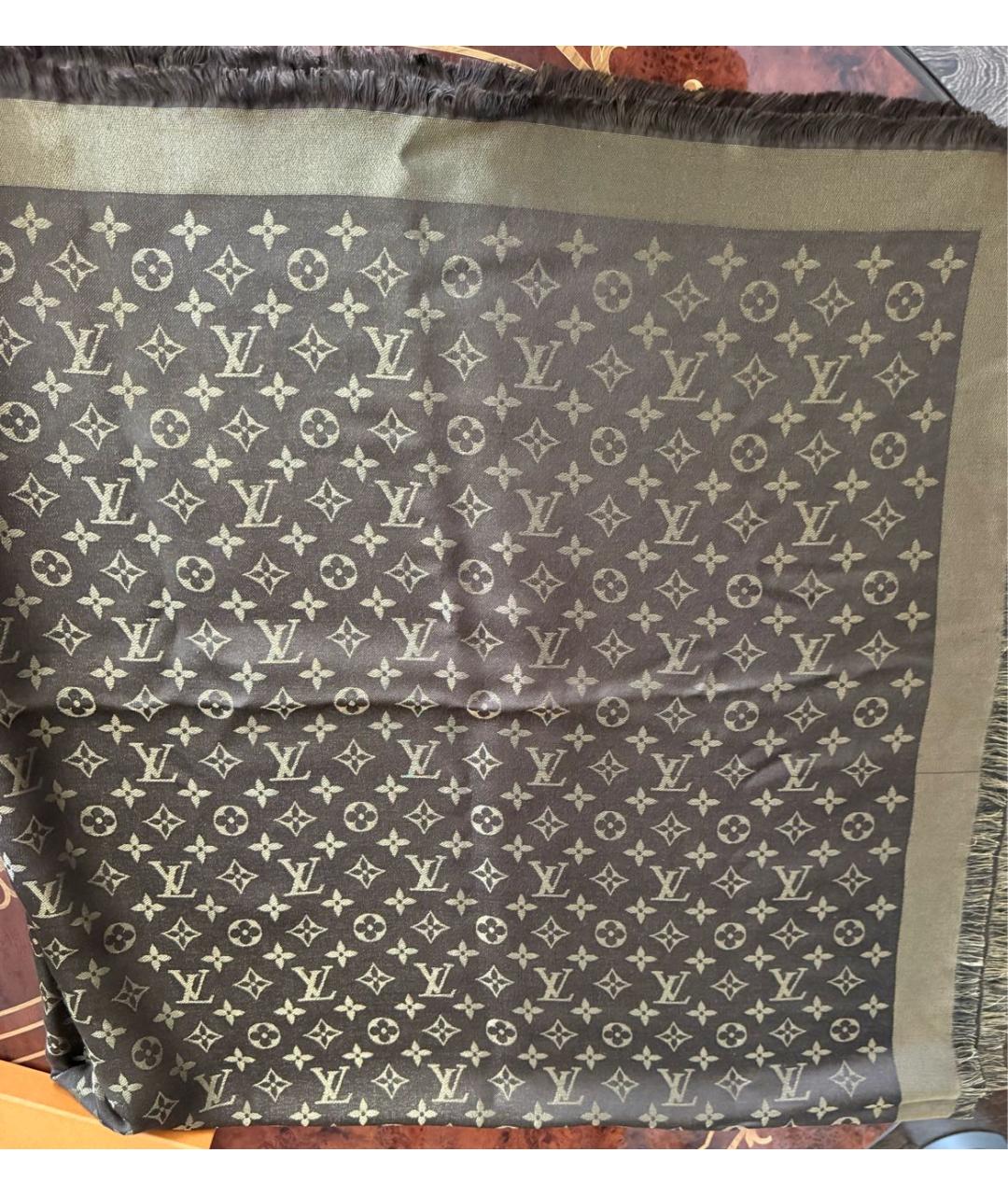 LOUIS VUITTON Коричневый шелковый платок, фото 6