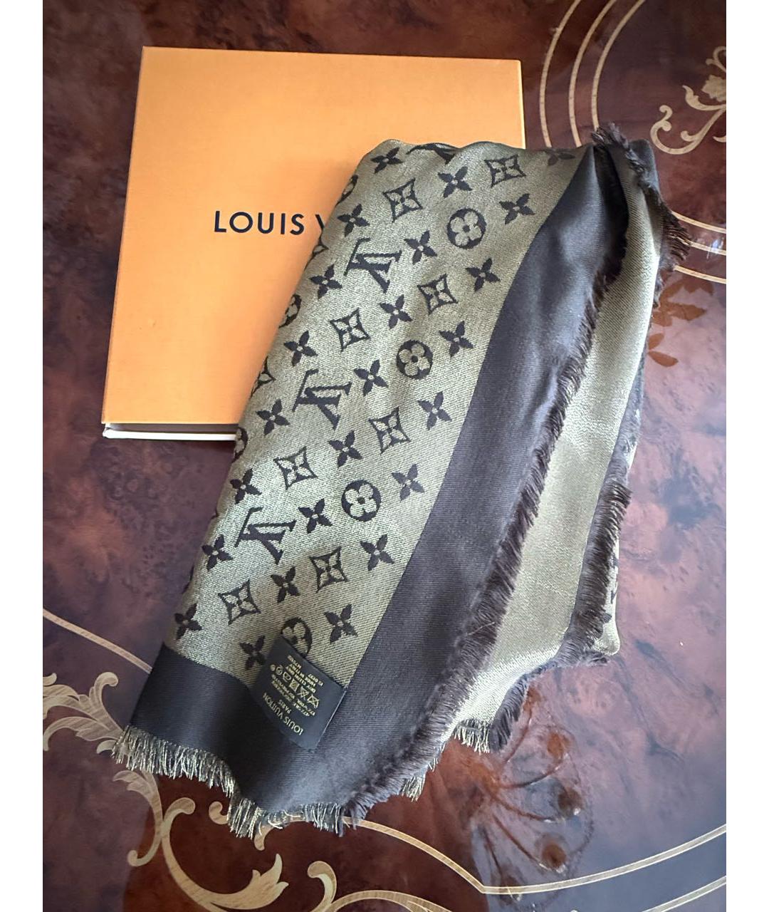 LOUIS VUITTON Коричневый шелковый платок, фото 5