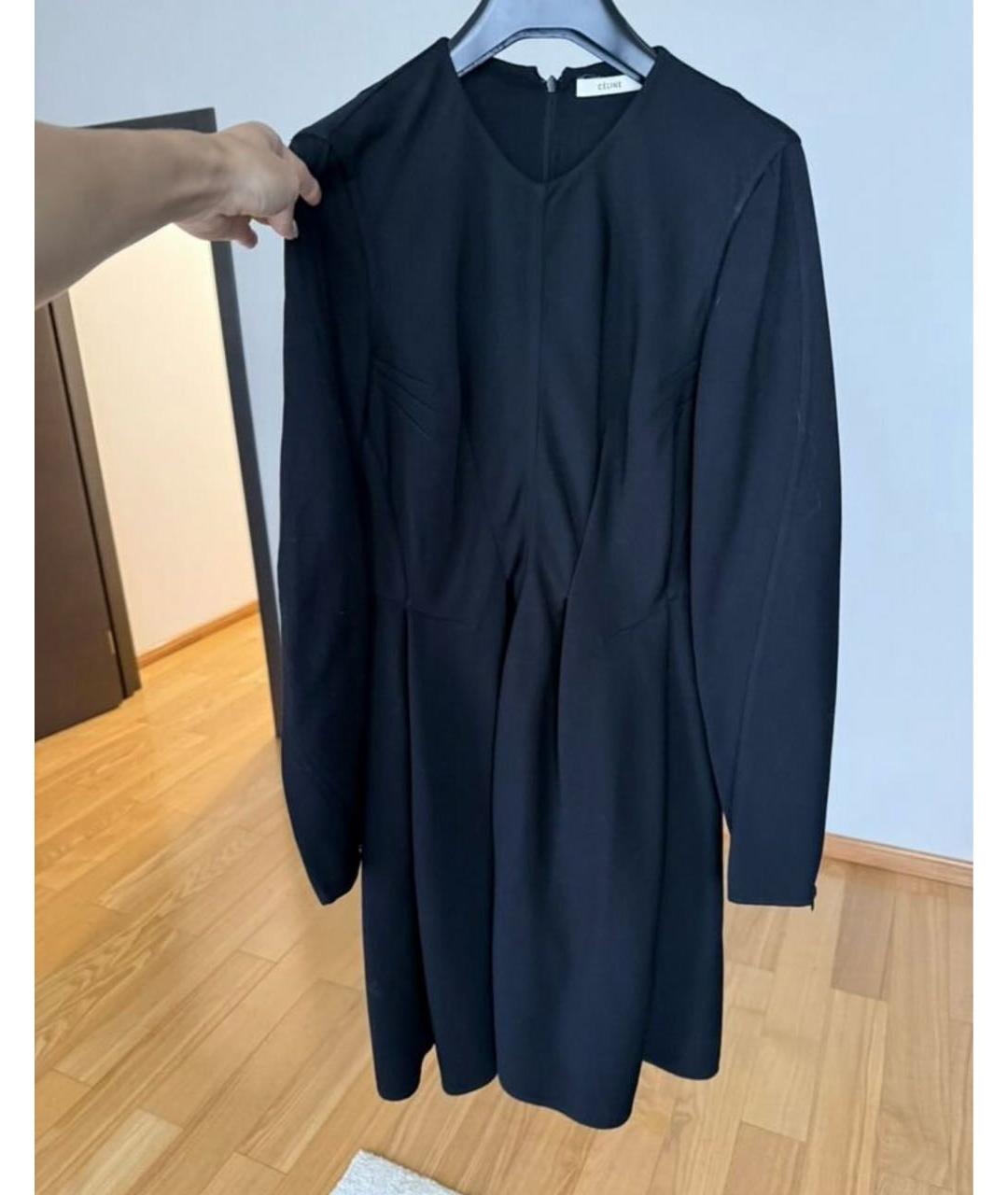 CELINE Черное шерстяное повседневное платье, фото 9