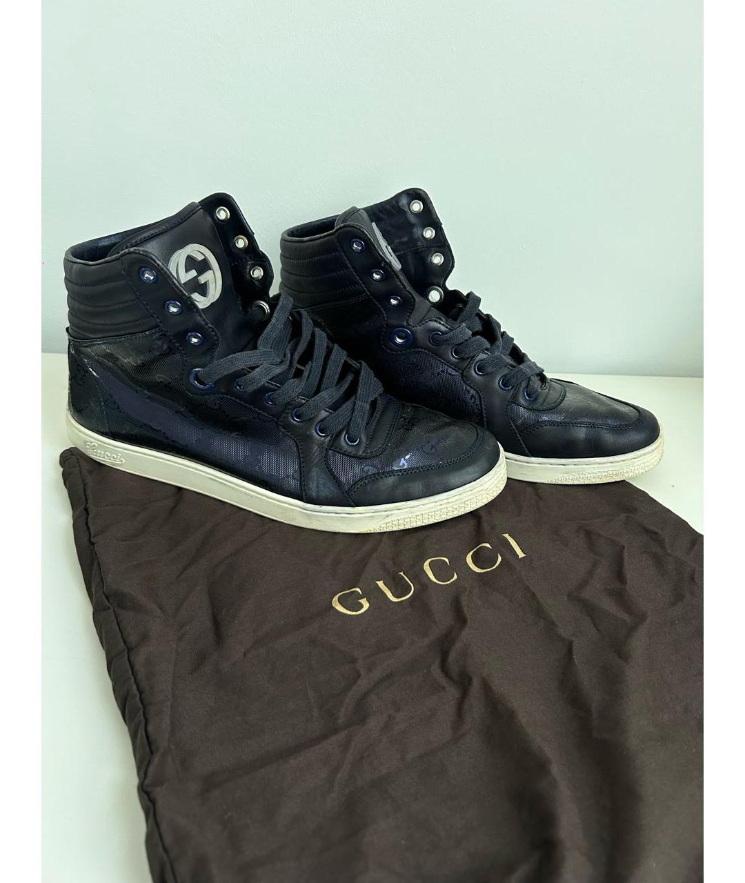 GUCCI Темно-синие кожаные высокие кроссовки / кеды, фото 5