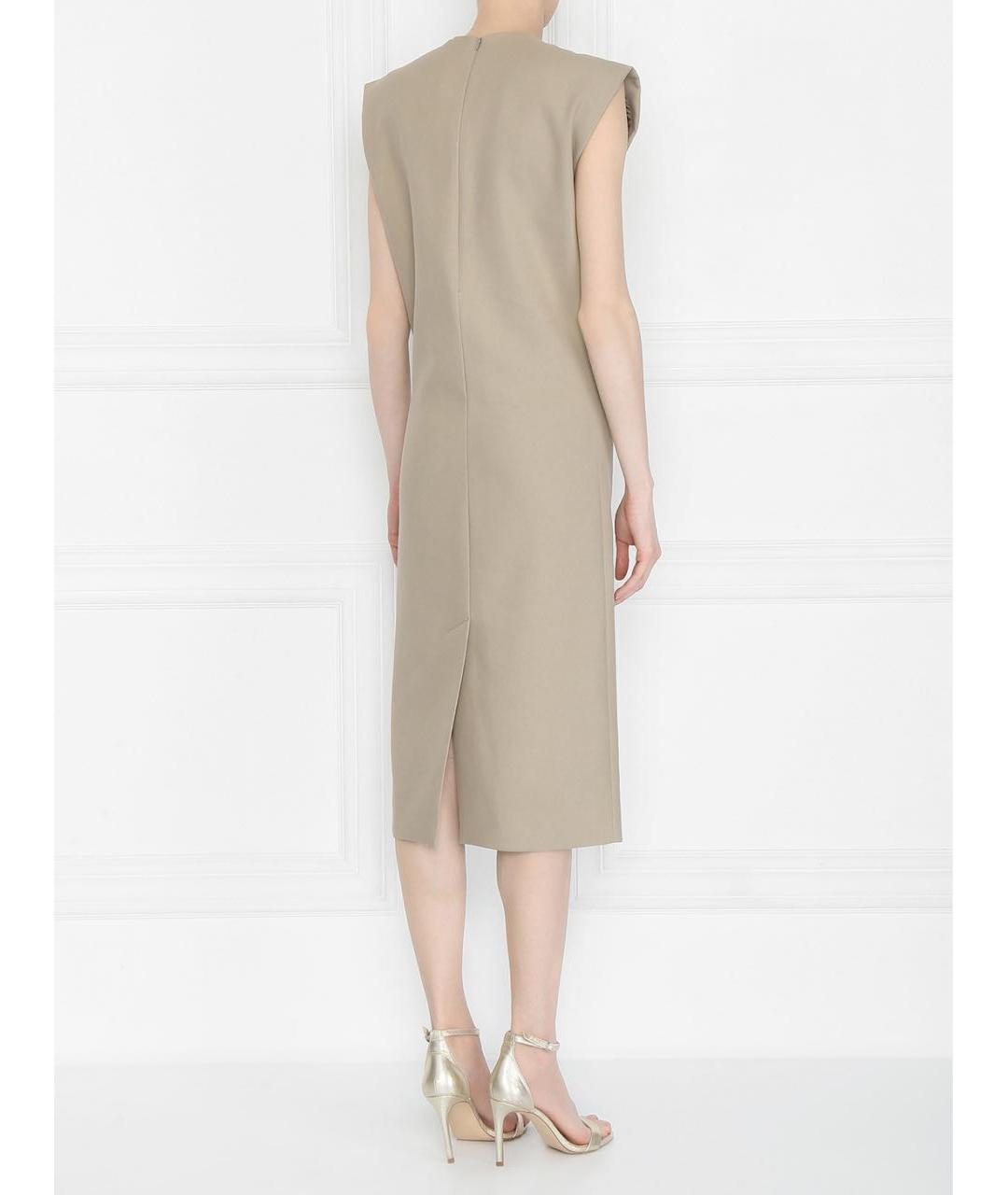 SPORTMAX Бежевое хлопковое повседневное платье, фото 7