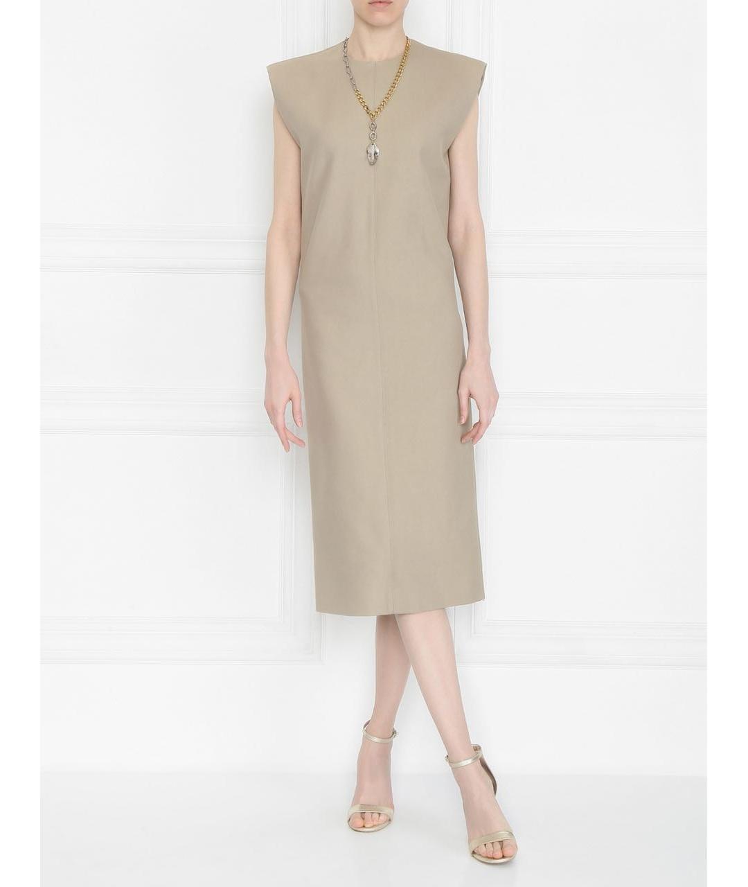 SPORTMAX Бежевое хлопковое повседневное платье, фото 6