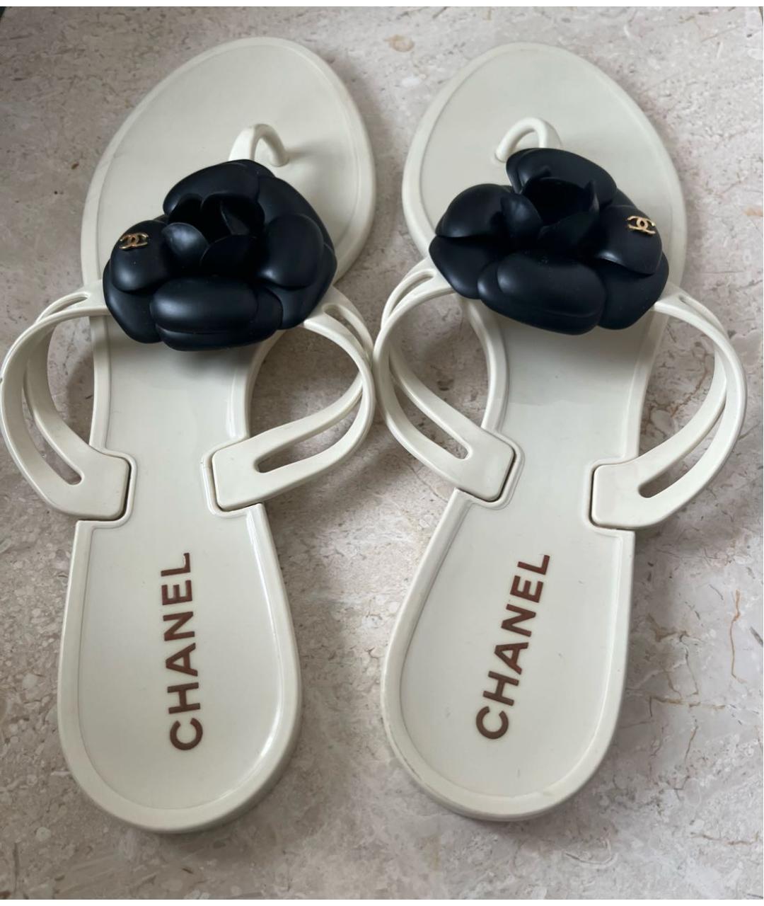 CHANEL Бежевые резиновые шлепанцы, фото 4