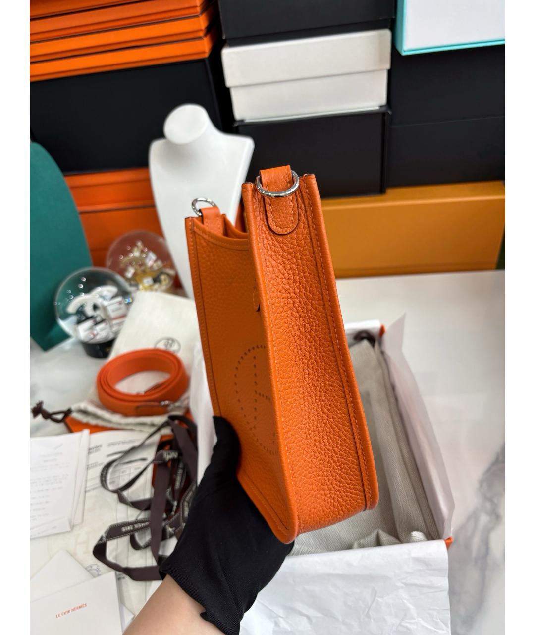 HERMES Оранжевая кожаная сумка через плечо, фото 4