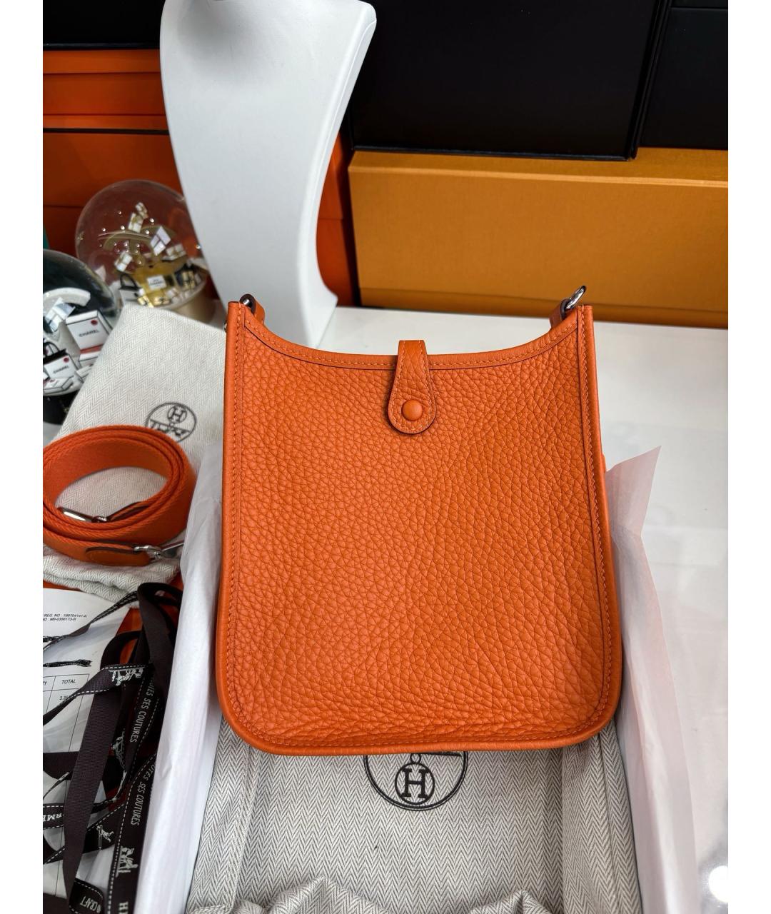 HERMES Оранжевая кожаная сумка через плечо, фото 3