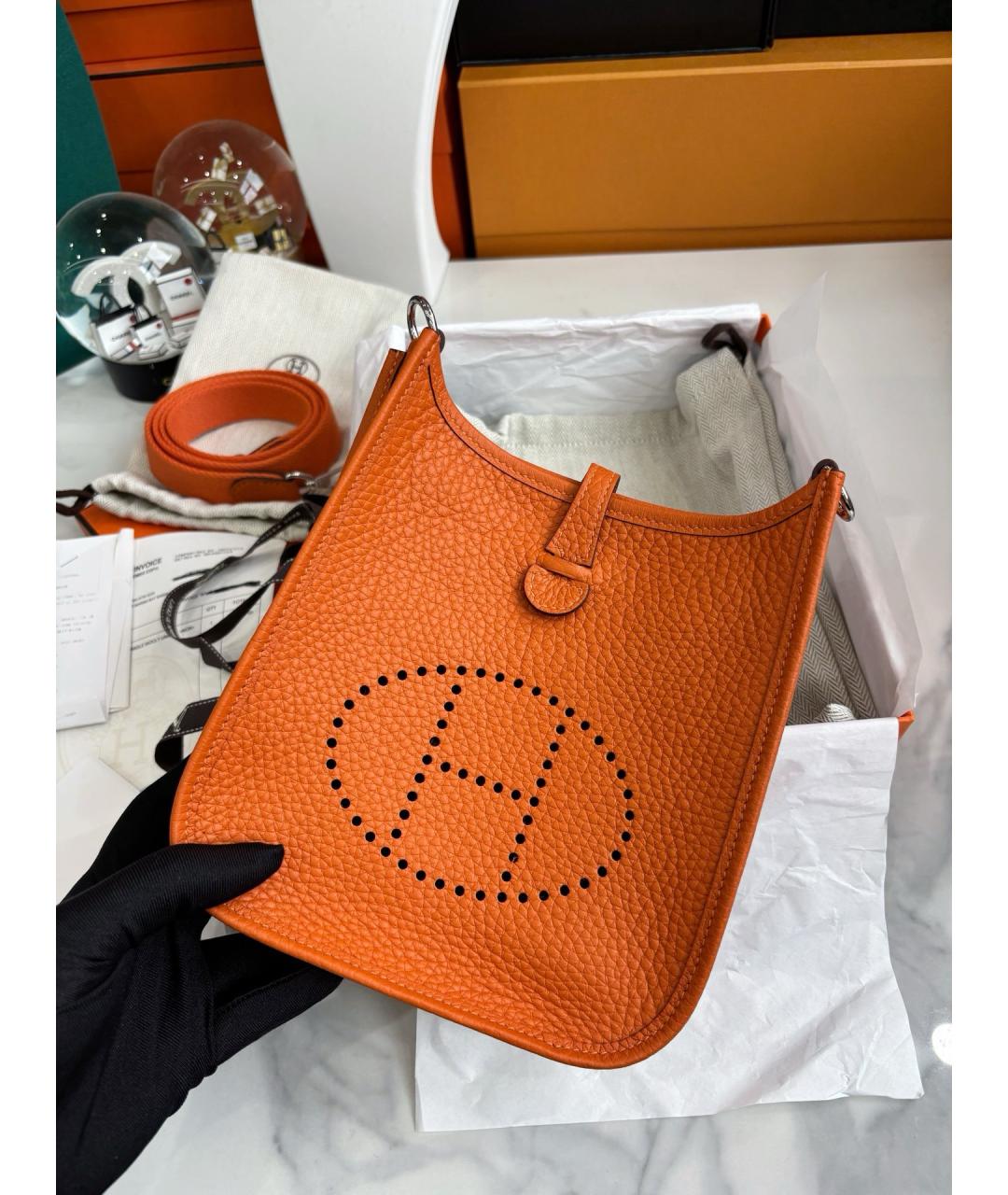 HERMES Оранжевая кожаная сумка через плечо, фото 2