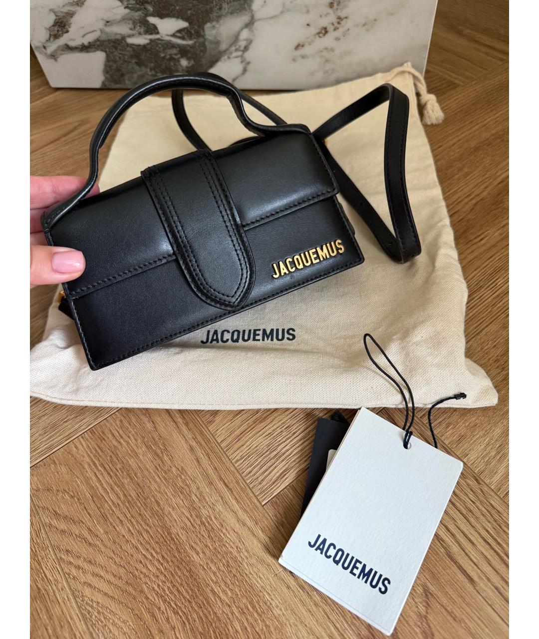 JACQUEMUS Черная кожаная сумка через плечо, фото 5
