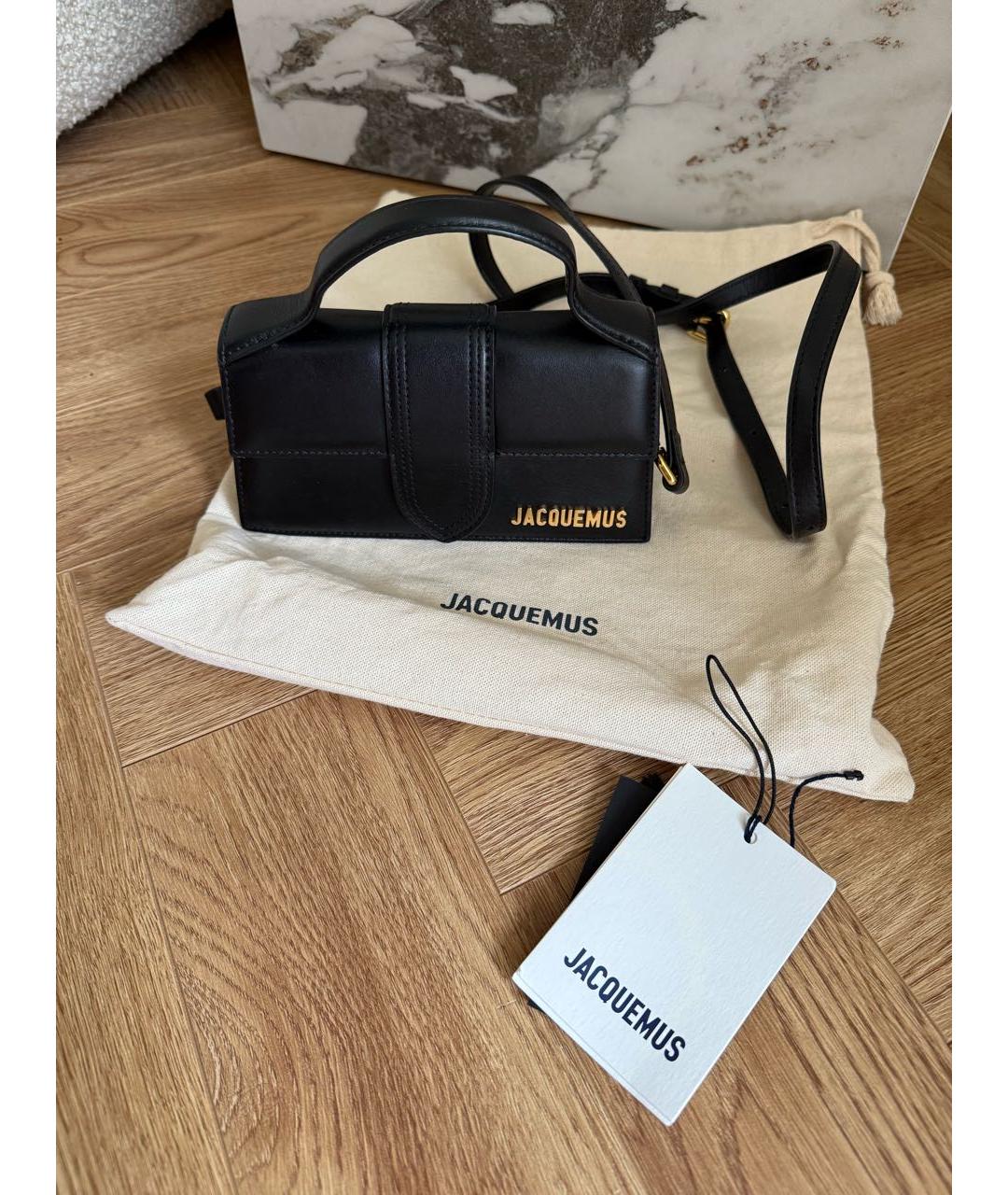 JACQUEMUS Черная кожаная сумка через плечо, фото 2